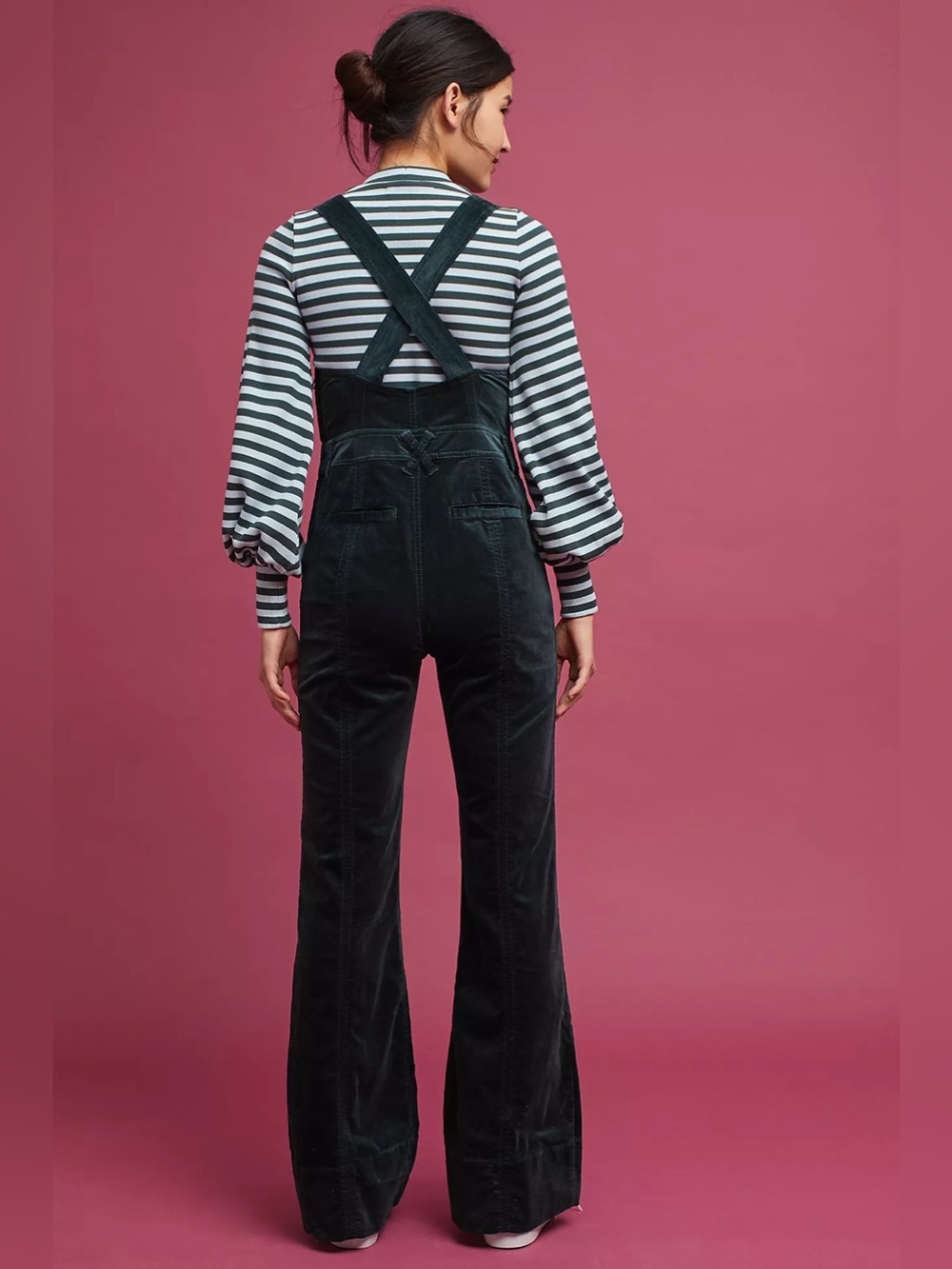 Pilcro Black Velvet Flared Overalls - 27 - Picture 2 of 9